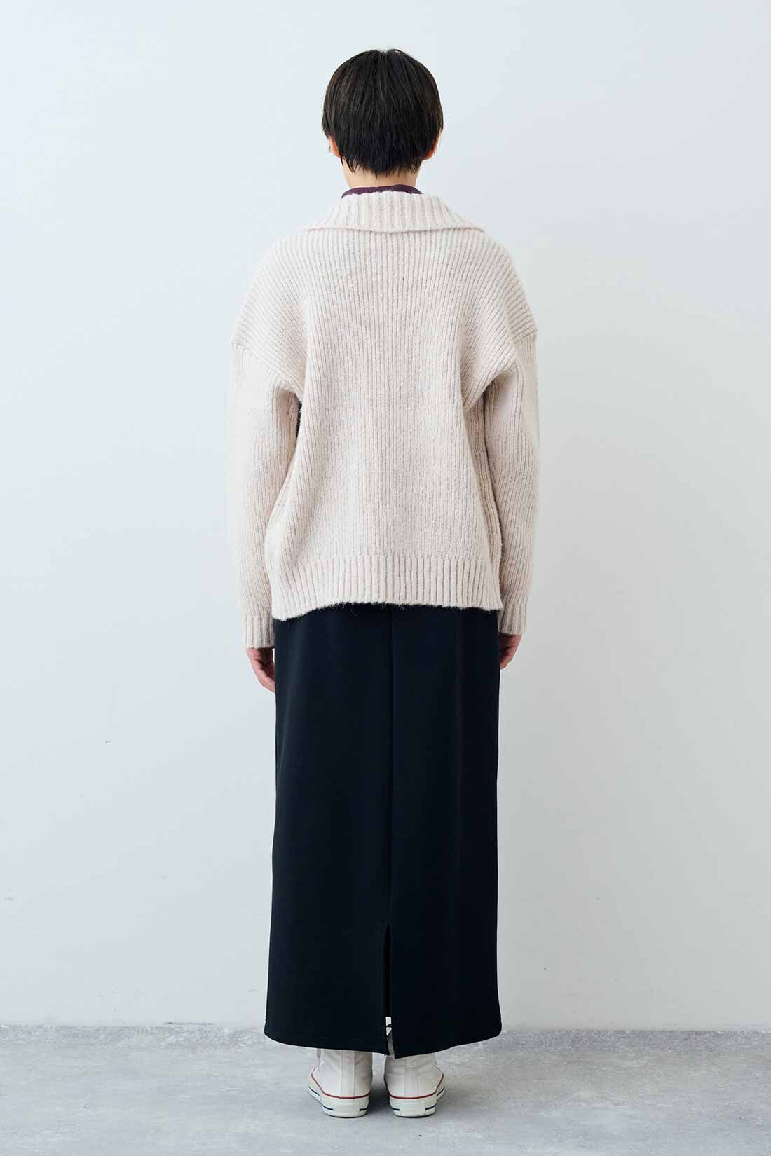 THREE FIFTY STANDARD|THREE FIFTY STANDARD　衿付きニットカーディガン〈ライトベージュ〉|モデル身長：163cm　着用サイズ：M