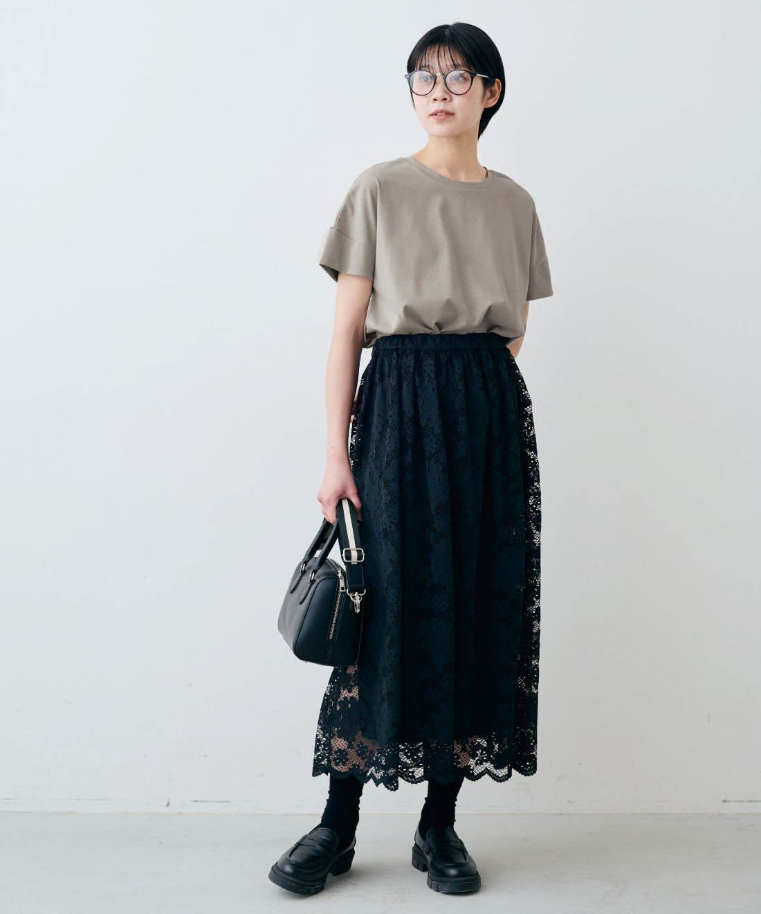 THREE FIFTY STANDARD|THREE FIFTY STANDARD　汗じみ軽減加工のダブルスリーブTシャツの会|モデル身長：163cm　着用サイズ：M