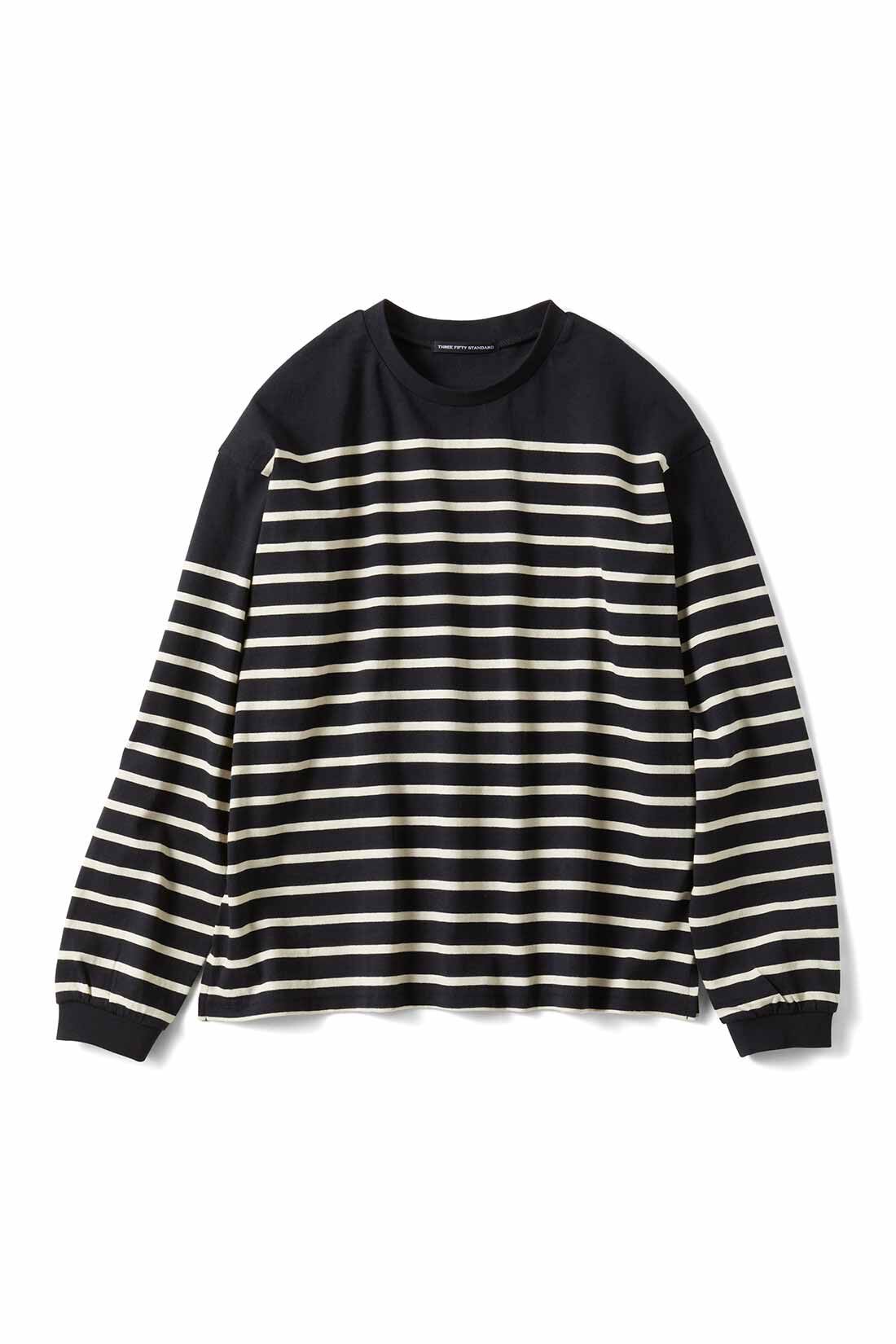 THREE FIFTY STANDARD|THREE FIFTY STANDARD クルーネックのパネルボーダーTシャツの会|ブラック×ライトベージュ
