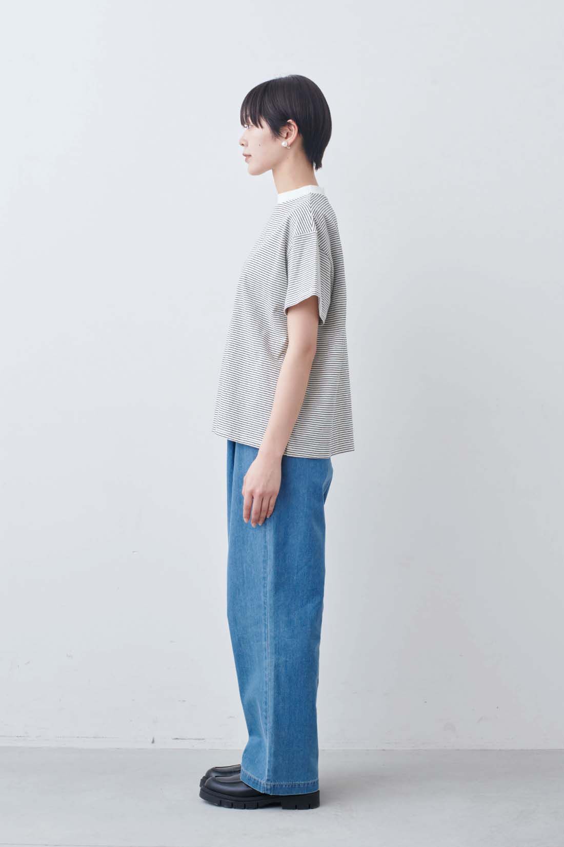 THREE FIFTY STANDARD|THREE FIFTY STANDARD　こだわりボーダーTシャツの会|モデル身長：163cm　着用サイズ：M