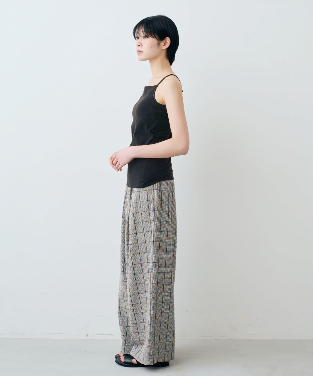 THREE FIFTY STANDARD|THREE FIFTY STANDARD　やわらかなフィット感のベア天じくブラキャミソールの会|モデル身長：163cm　着用サイズ：M
