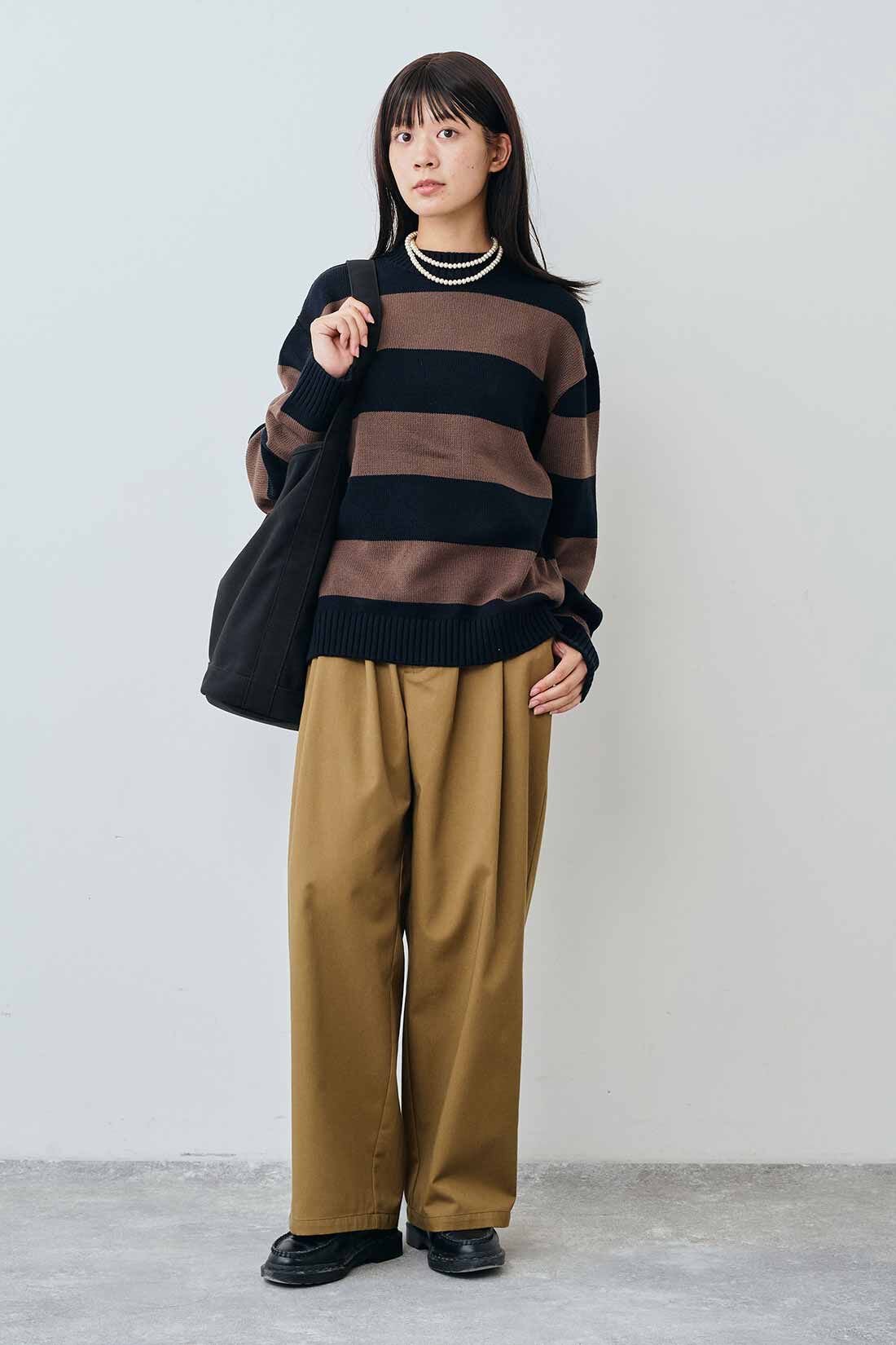 THREE FIFTY STANDARD|THREE FIFTY STANDARD カジュアルすぎないチノパンツ〈キャメル〉|モデル身長：163cm　着用サイズ：M
