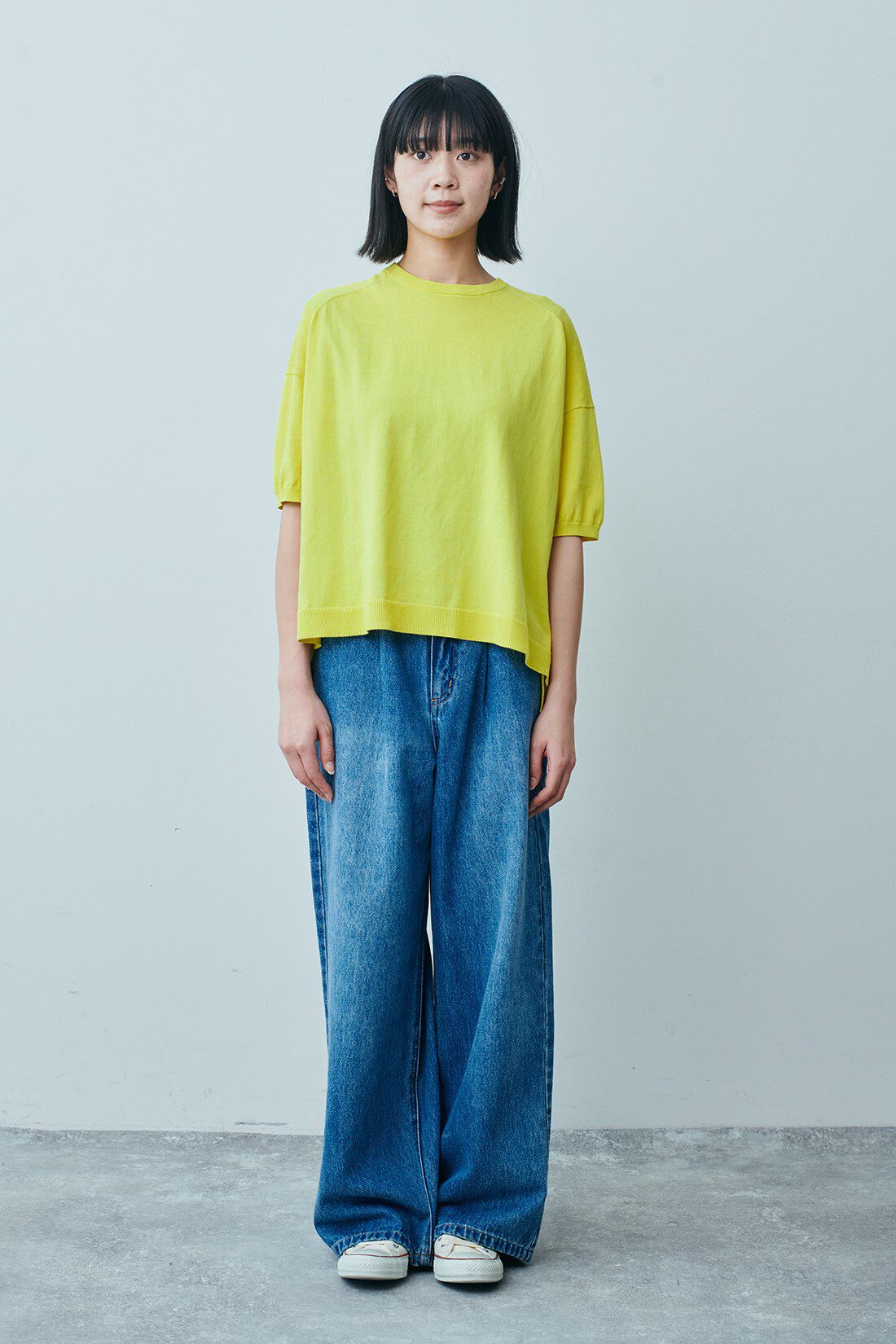 THREE FIFTY STANDARD|ワイドシルエットのニットプルオーバー　ＴＦＳのコーディネート|モデル身長：163cm 着用サイズ：M