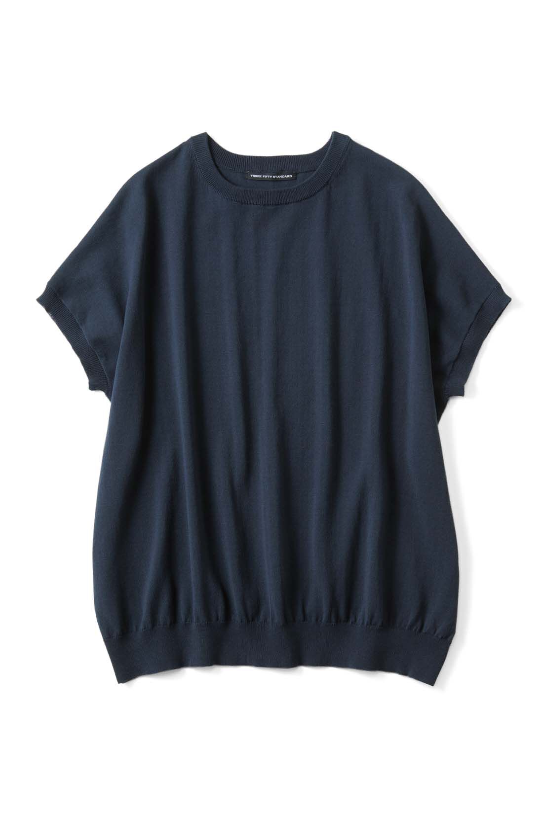 THREE FIFTY STANDARD|THREE FIFTY STANDARD　シャリっとしたコットン100％のニットプルオーバーの会|ネイビー