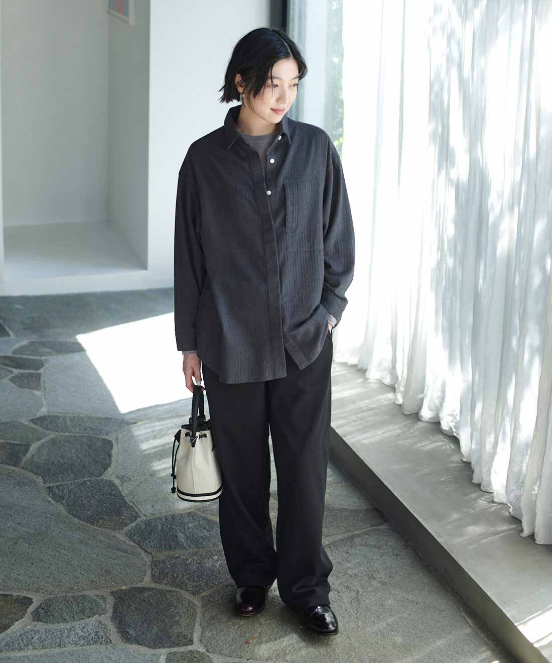 THREE FIFTY STANDARD|裏起毛のあったかカットソー カーブパンツのコーディネート