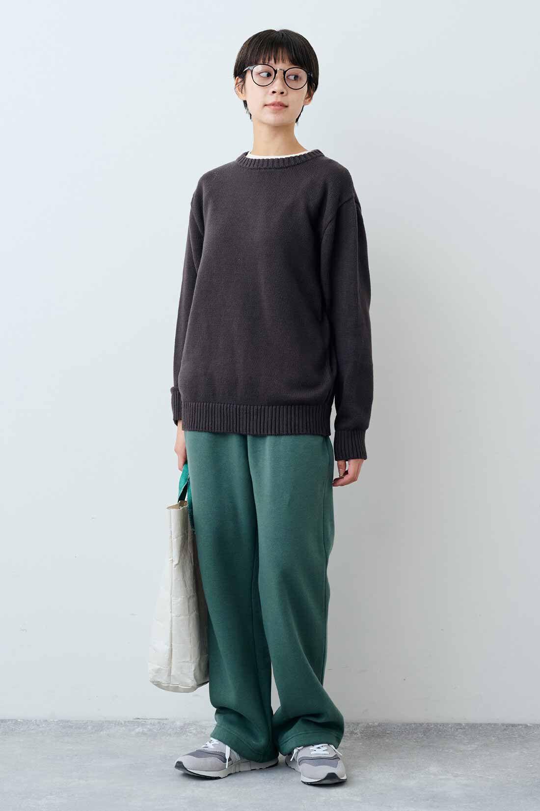 THREE FIFTY STANDARD|THREE FIFTY STANDARD　フライス編みのストレッチラグランスリーブTシャツの会|モデル身長：163cm　着用サイズ：M