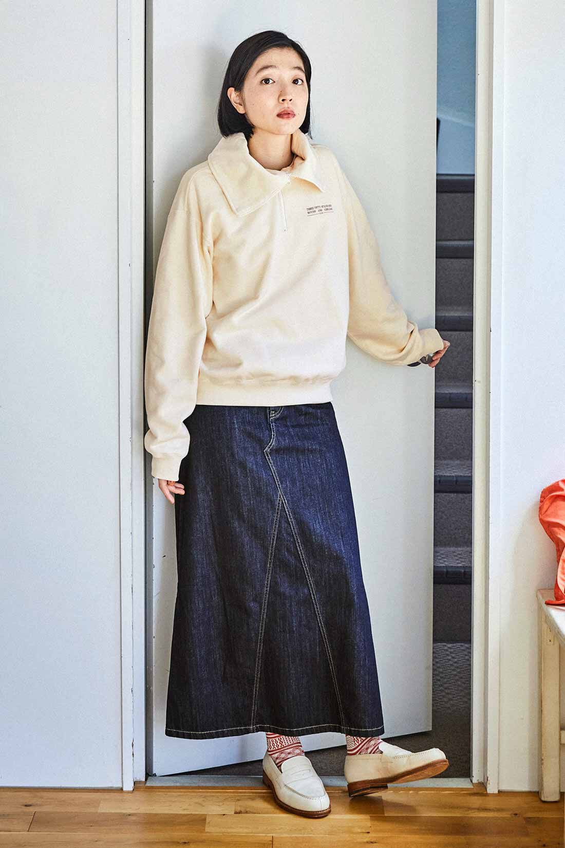 THREE FIFTY STANDARD［スリーフィフティースタンダード］|THREE FIFTY STANDARD　セーラー風のハーフジップスウェット〈アイボリー〉