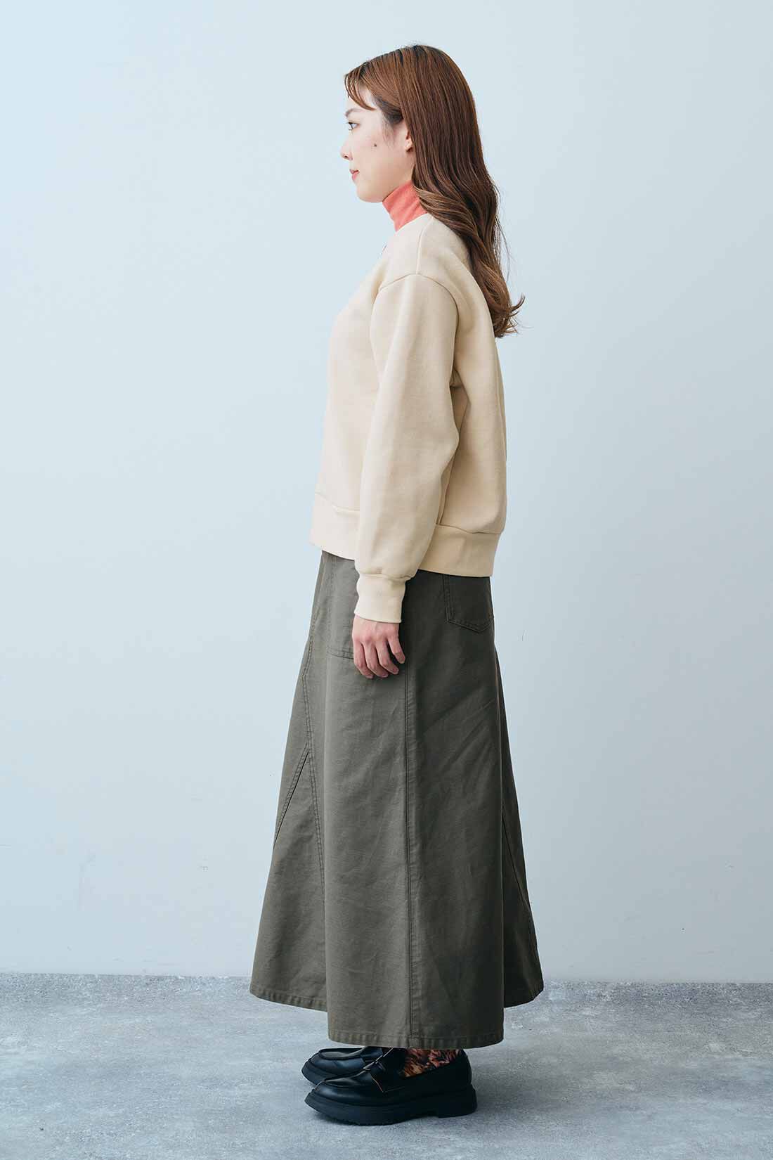 THREE FIFTY STANDARD|THREE FIFTY STANDARD 裏起毛のジップカーディガン〈アイボリー〉|モデル身長：165cm　着用サイズ：M