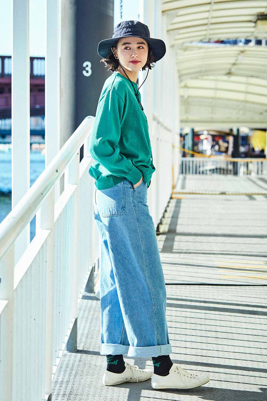 THREE FIFTY STANDARD|THREE FIFTY STANDARD 和紙をブレンドしたクルーネックカーディガン〈フォレストグリーン〉