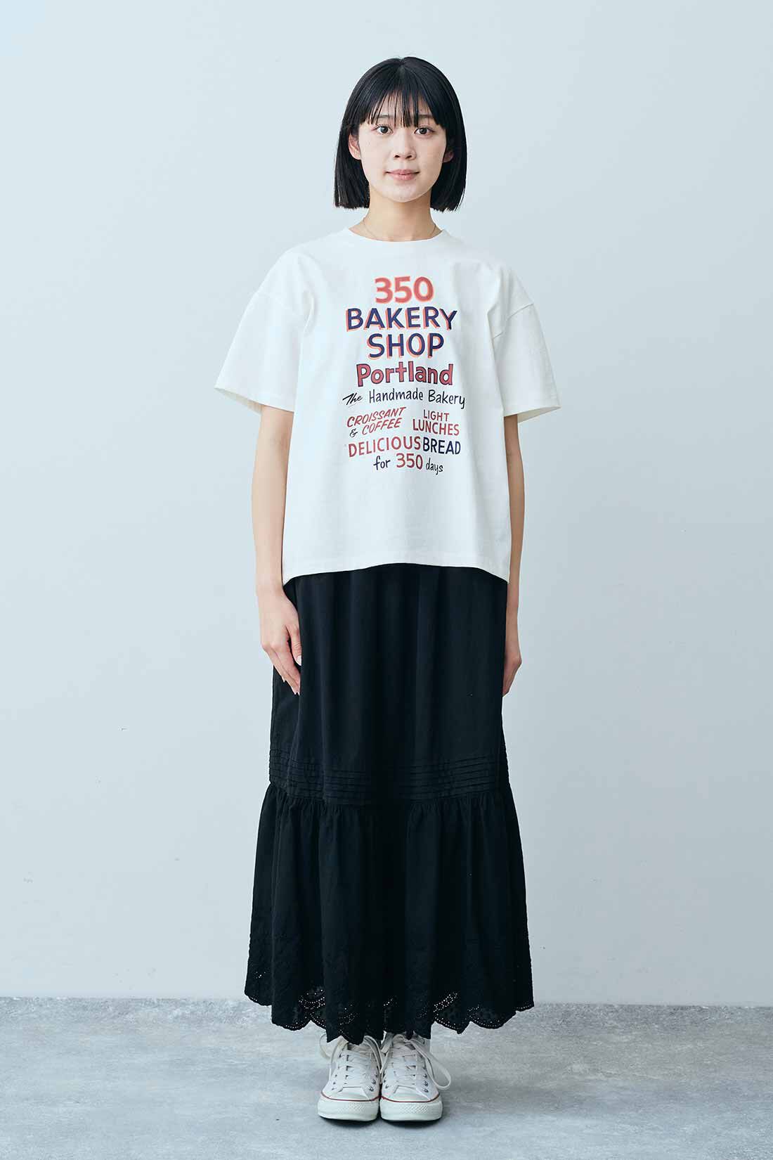 THREE FIFTY STANDARD|THREE FIFTY STANDARD コットンレースのスカート〈ブラック〉|モデル身長：163cm　着用サイズ：M