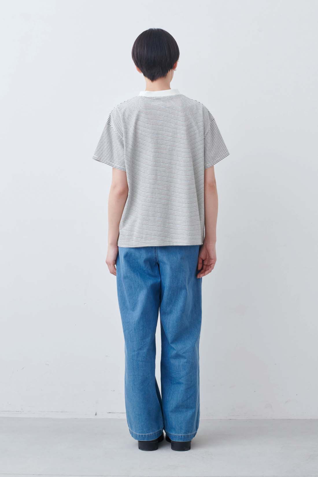 THREE FIFTY STANDARD|THREE FIFTY STANDARD　こだわりボーダーTシャツの会|モデル身長：163cm　着用サイズ：M