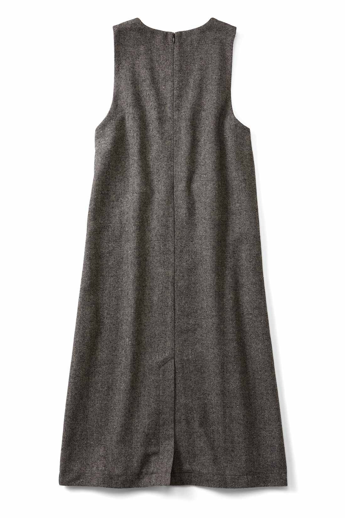 THREE FIFTY STANDARD|THREE FIFTY STANDARD ヘリンボーン素材のジャンパースカート〈チャコールブラウン〉|BACK