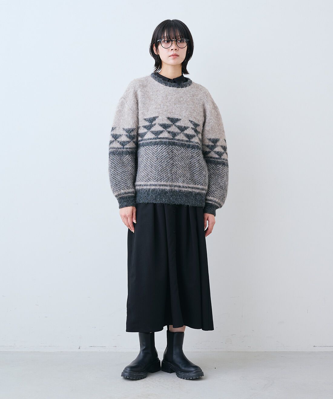 THREE FIFTY STANDARD|ふんわりジャカードニットセーター〈ブラウンベージュ〉のコーディネート