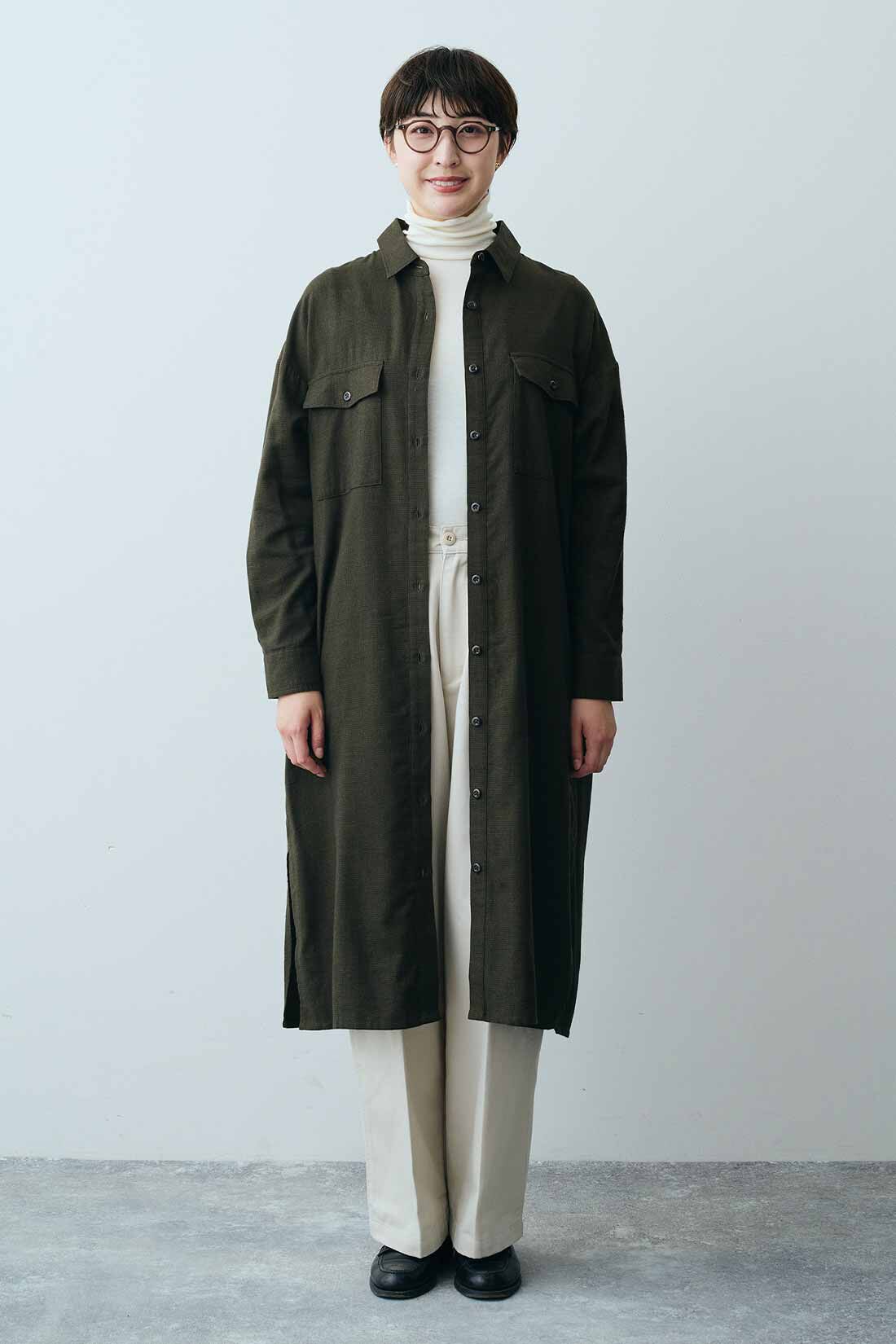 THREE FIFTY STANDARD|THREE FIFTY STANDARD ミニチェックのシャツワンピース〈カーキ〉