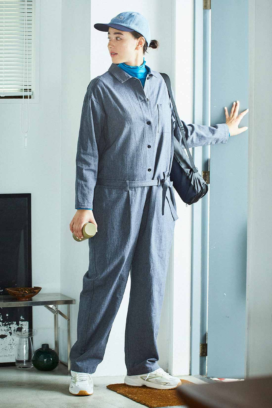 THREE FIFTY STANDARD|THREE FIFTY STANDARD ヘリンボーン柄のオールインワン〈ネイビー〉