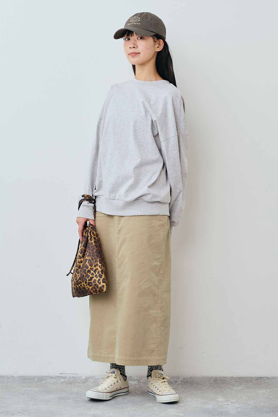 THREE FIFTY STANDARD|THREE FIFTY STANDARD トレーナーみたいなTシャツ〈杢グレー〉|モデル身長：163cm　着用サイズ：M