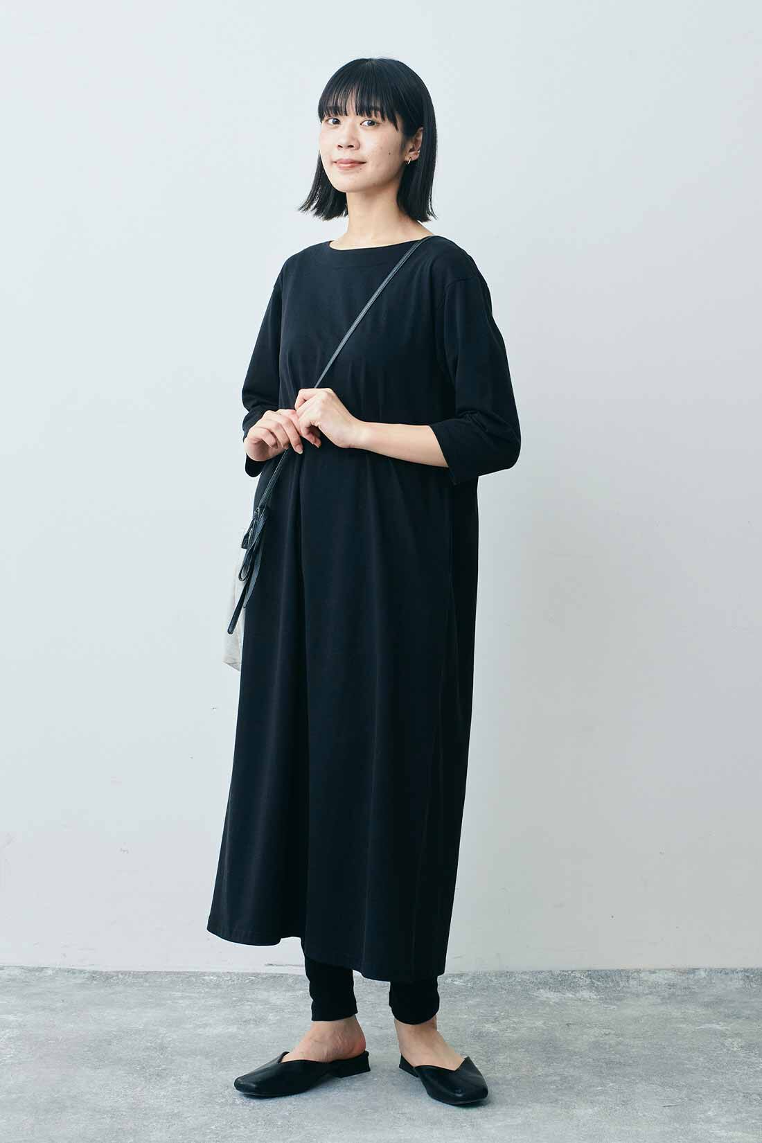 THREE FIFTY STANDARD|THREE FIFTY STANDARD やわらかな風合いのフライス編みレギンスの会|モデル身長：163cm 着用サイズ：M