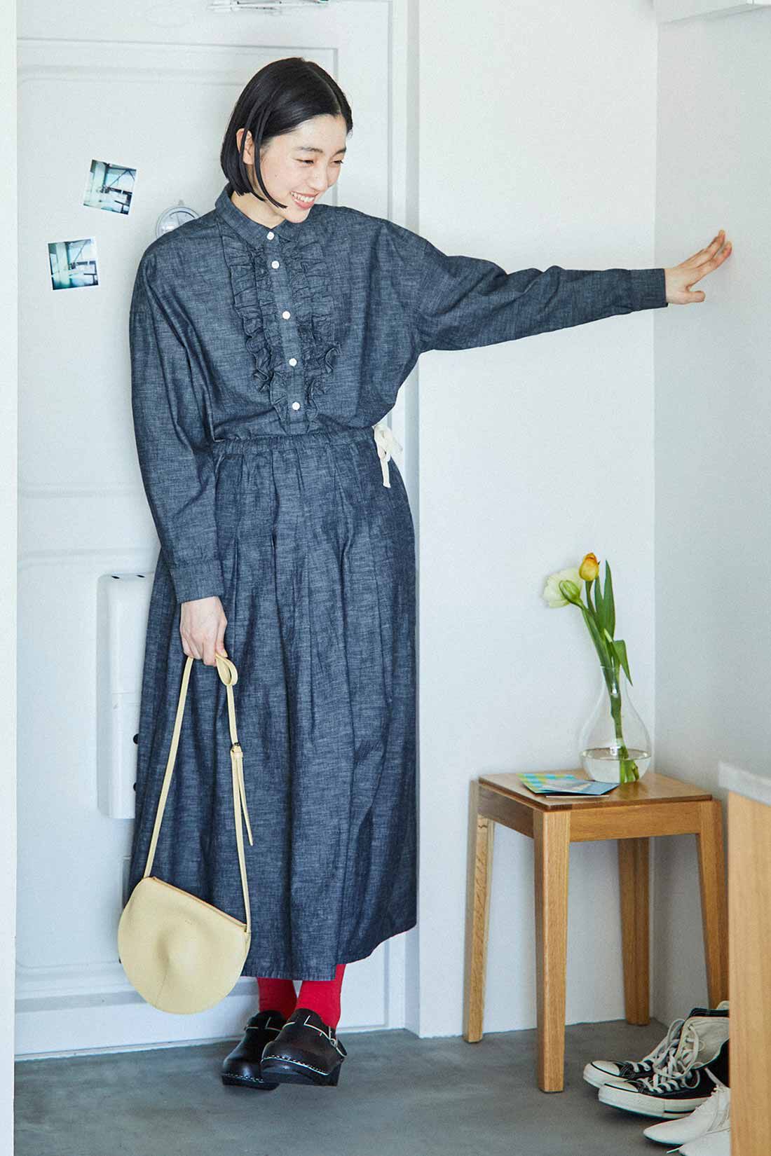 THREE FIFTY STANDARD|THREE FIFTY STANDARD インディゴブルーのタックギャザースカート