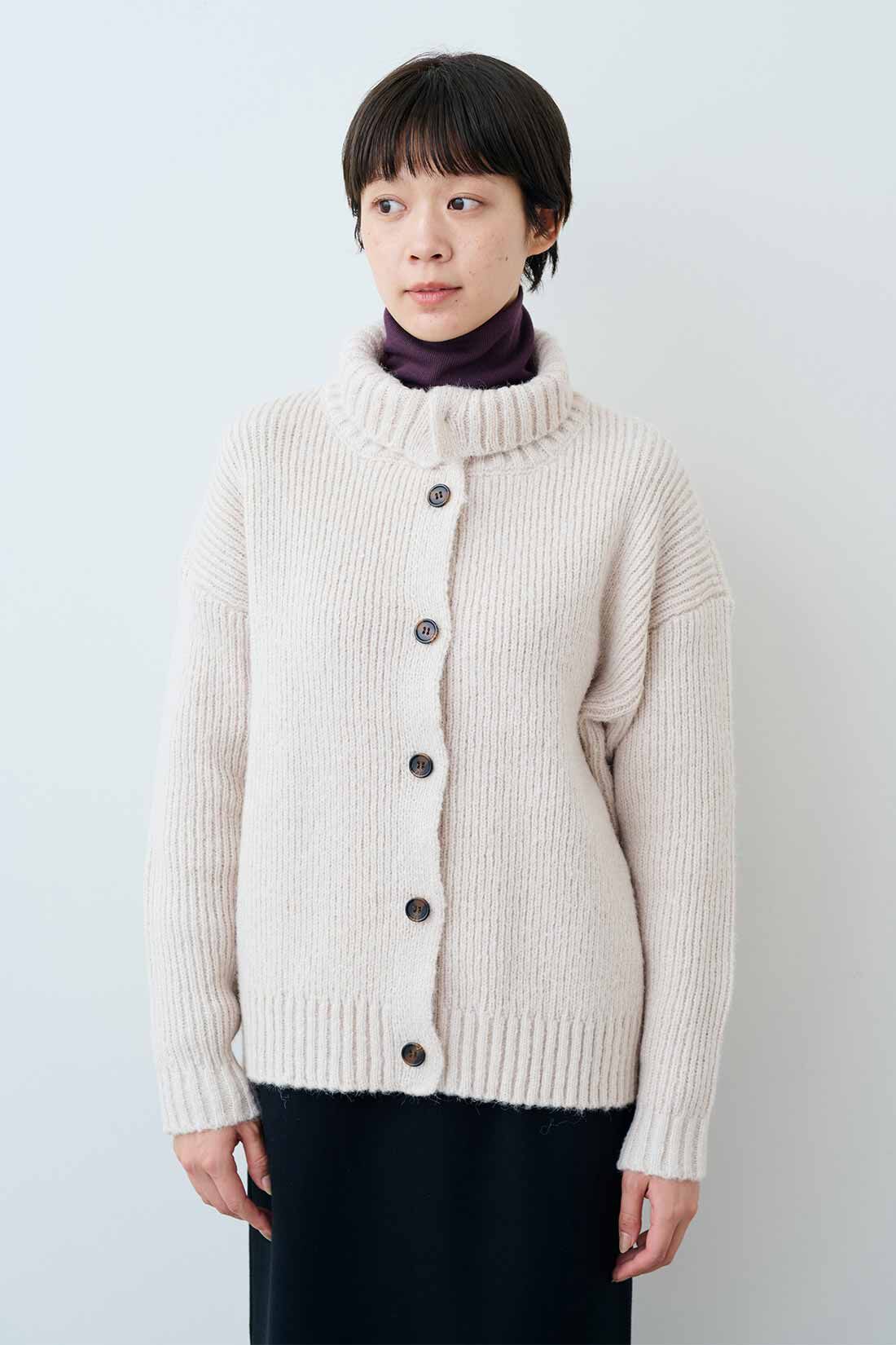 THREE FIFTY STANDARD|THREE FIFTY STANDARD　衿付きニットカーディガン〈ライトベージュ〉
