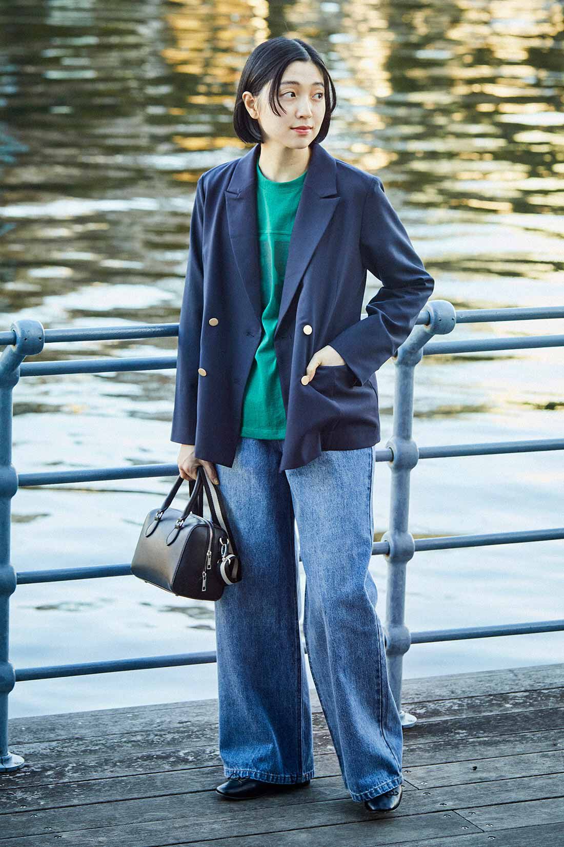 THREE FIFTY STANDARD|ダブルフロントジャケットＮＶ　ＴＦＳとフットボールＴシャツＧＲ　ＴＦＳのコーディネート