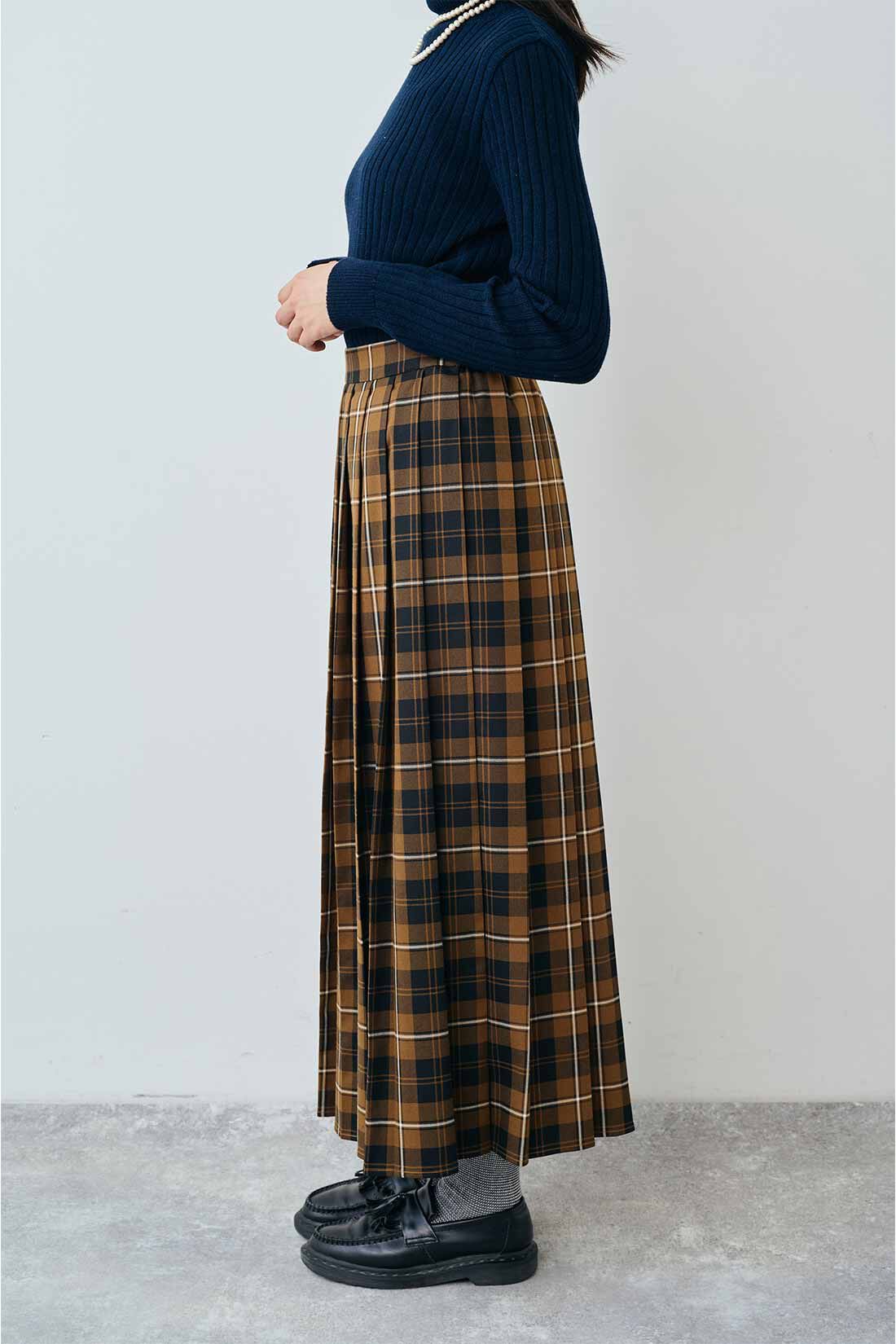 THREE FIFTY STANDARD|THREE FIFTY STANDARD Peter MacArthur ブラウンチェックのプリーツスカート|SIDE