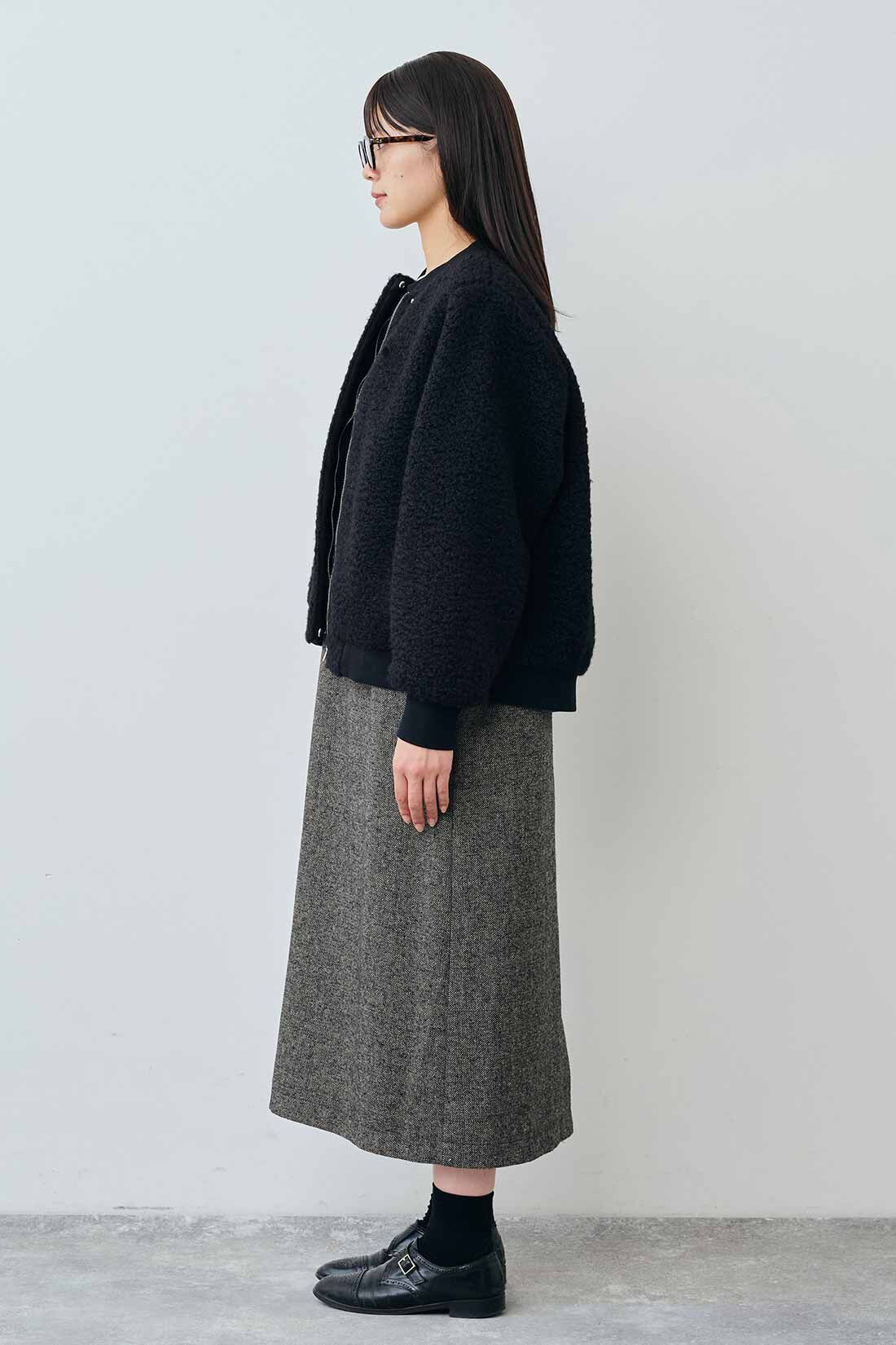 THREE FIFTY STANDARD|THREE FIFTY STANDARD 比翼のボアジップアップブルゾン〈ブラック〉|モデル身長：163cm　着用サイズ：M