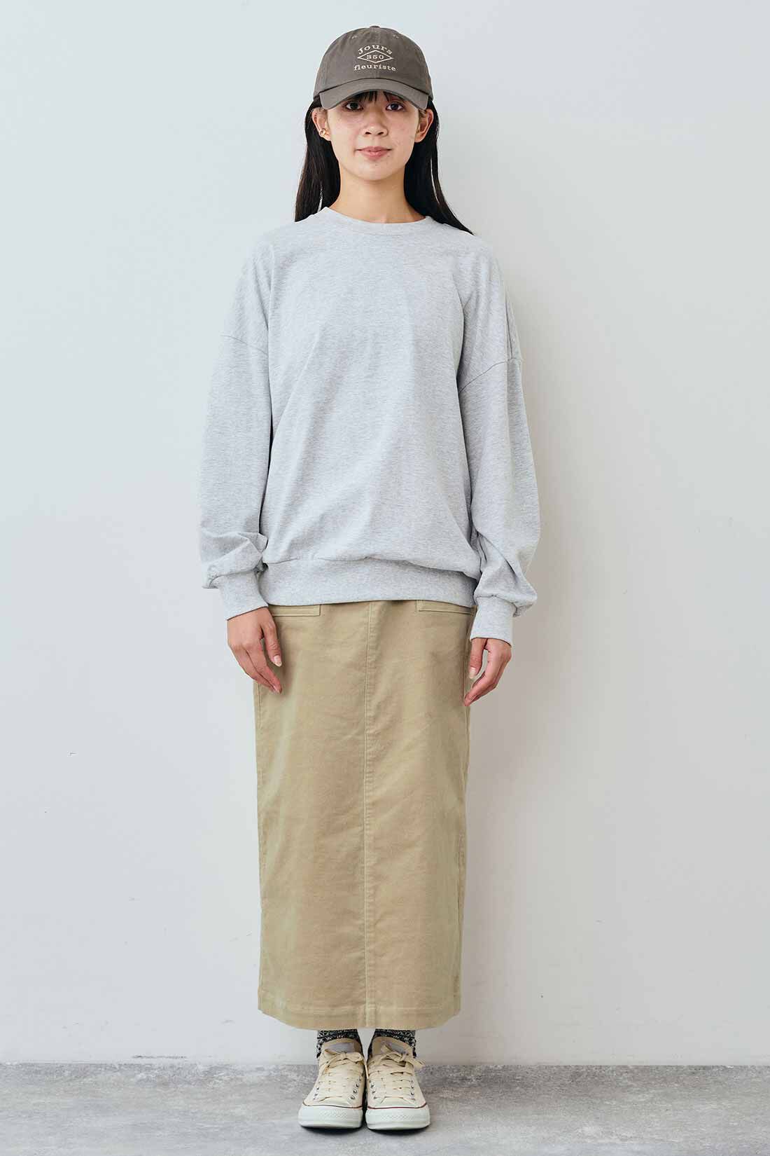 THREE FIFTY STANDARD|THREE FIFTY STANDARD トレーナーみたいなTシャツ〈杢グレー〉|モデル身長：163cm　着用サイズ：M
