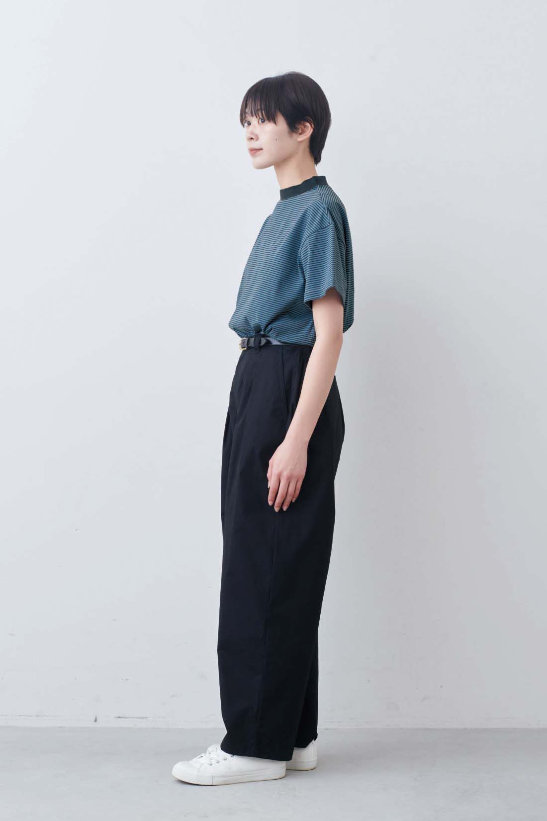 THREE FIFTY STANDARD|THREE FIFTY STANDARD　こだわりボーダーTシャツの会|モデル身長：163cm　着用サイズ：M