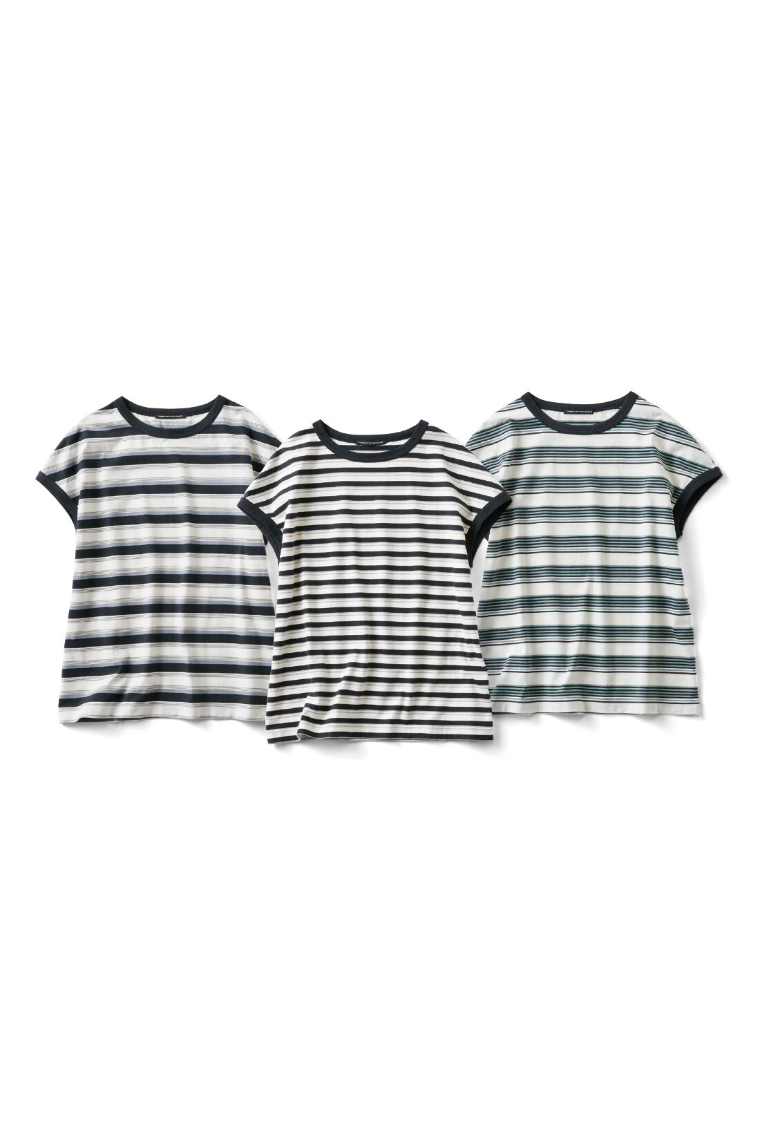 THREE FIFTY STANDARD|THREE FIFTY STANDARD シックなマルチボーダーのフレンチスリーブTシャツの会