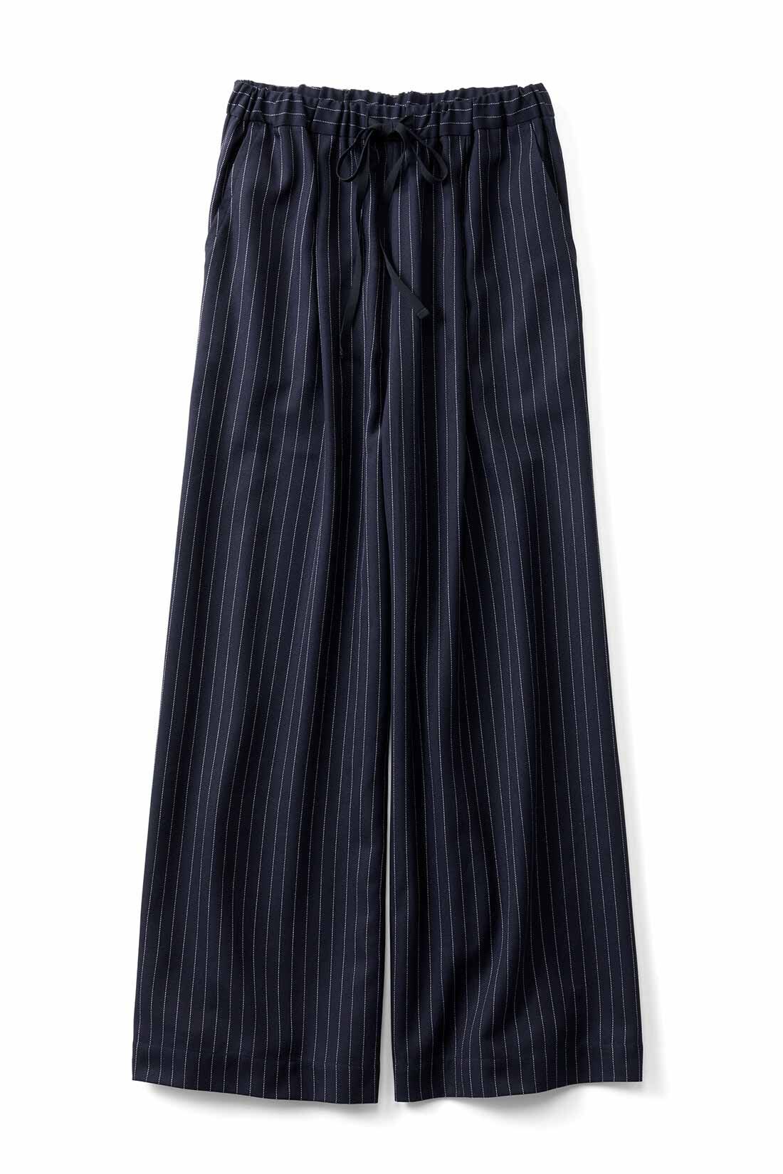 THREE FIFTY STANDARD［スリーフィフティースタンダード］|THREE FIFTY STANDARD ピンストライプのワイドパンツ〈ネイビー〉
