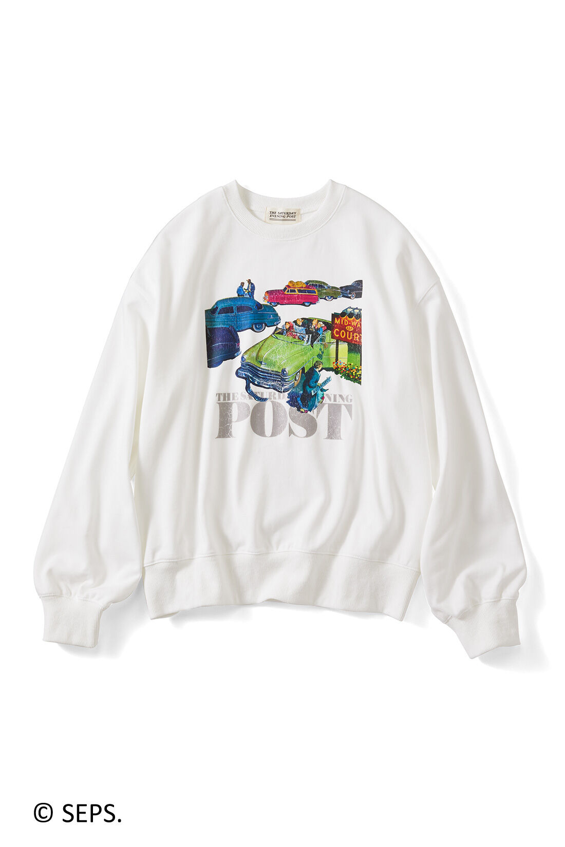 THREE FIFTY STANDARD|THREE FIFTY STANDARD Saturday Evening Post ヴィンテージライクプリントトレーナー〈オフホワイト〉|オフホワイト