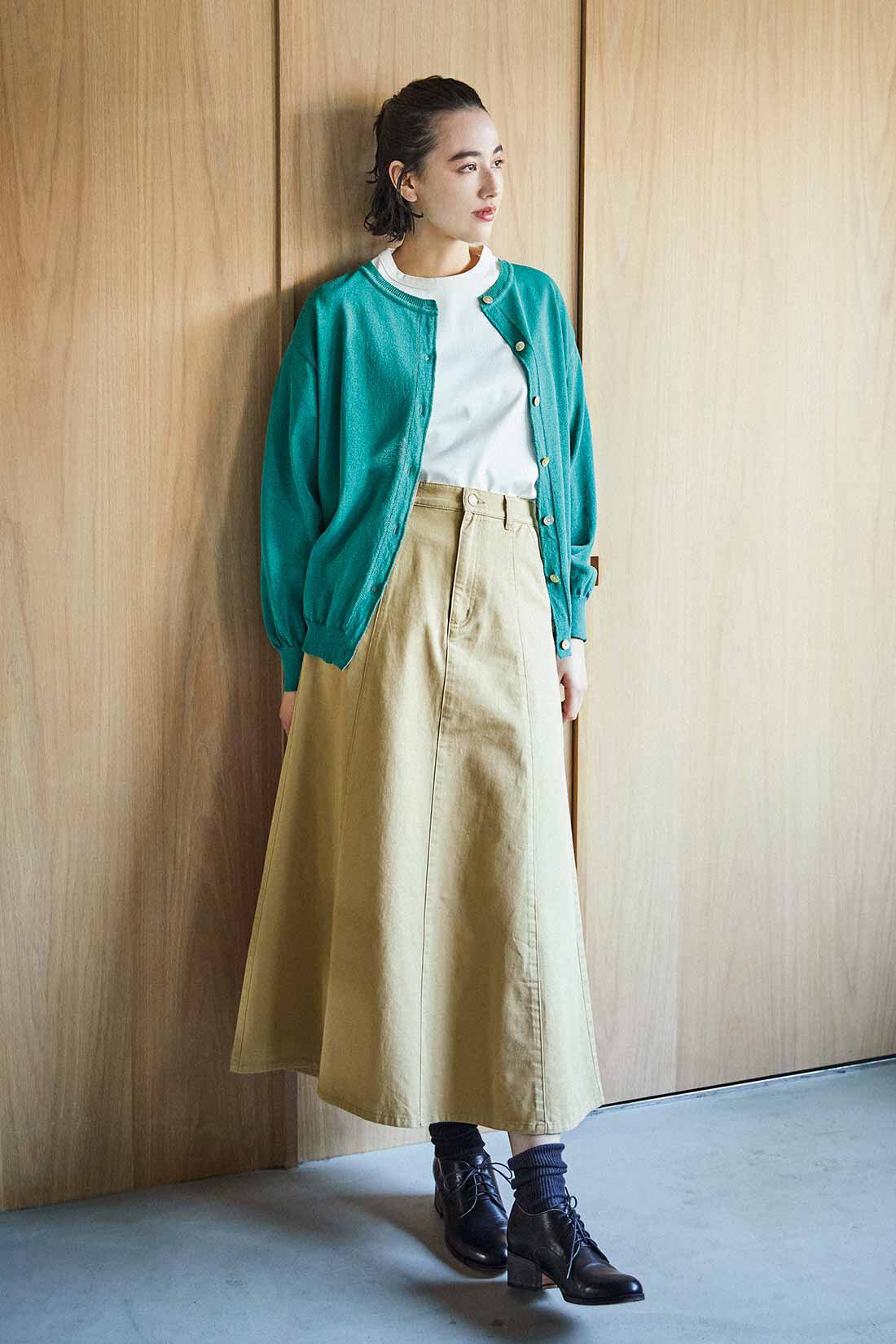 THREE FIFTY STANDARD|THREE FIFTY STANDARD 和紙をブレンドしたクルーネックカーディガン〈フォレストグリーン〉
