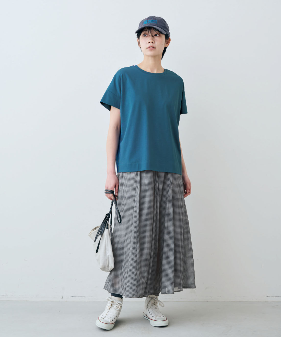 THREE FIFTY STANDARD|THREE FIFTY STANDARD　汗じみ軽減加工のダブルスリーブTシャツの会|モデル身長：163cm　着用サイズ：M