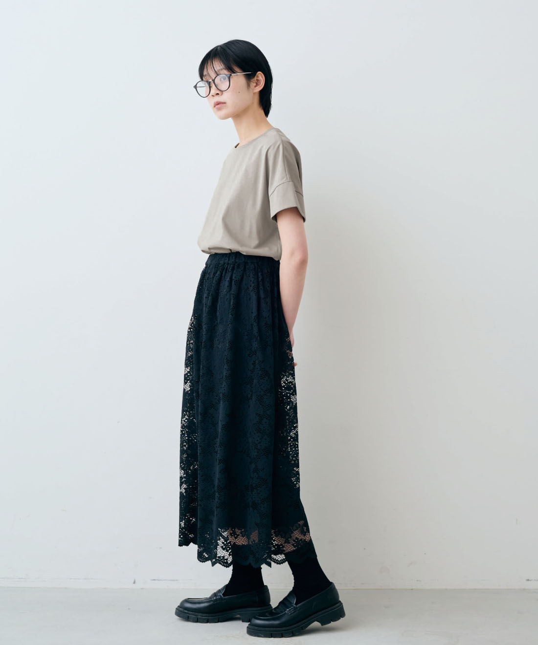 THREE FIFTY STANDARD|THREE FIFTY STANDARD　汗じみ軽減加工のダブルスリーブTシャツの会|モデル身長：163cm　着用サイズ：M