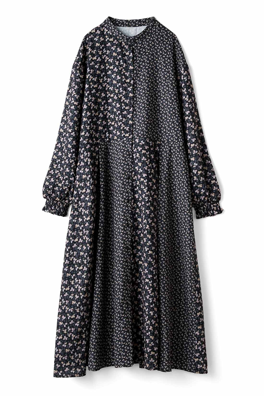 THREE FIFTY STANDARD|THREE FIFTY STANDARD　ミュルーズモダン 切り替えデザインのヴィンテージパターンワンピース〈ブラック〉