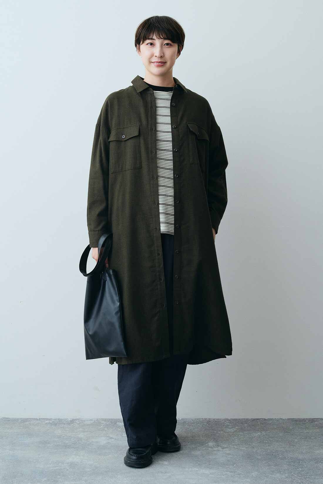 THREE FIFTY STANDARD|THREE FIFTY STANDARD ミニチェックのシャツワンピース〈カーキ〉