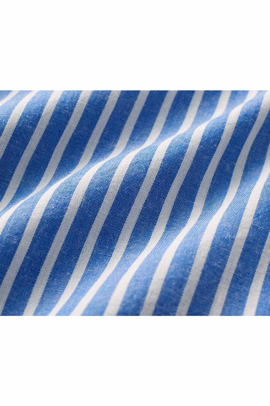 THREE FIFTY STANDARD|THREE FIFTY STANDARD BIGシルエットのストライプシャツ〈ブルー〉|麻混ならではのネップ入りのドライ感のある生地。