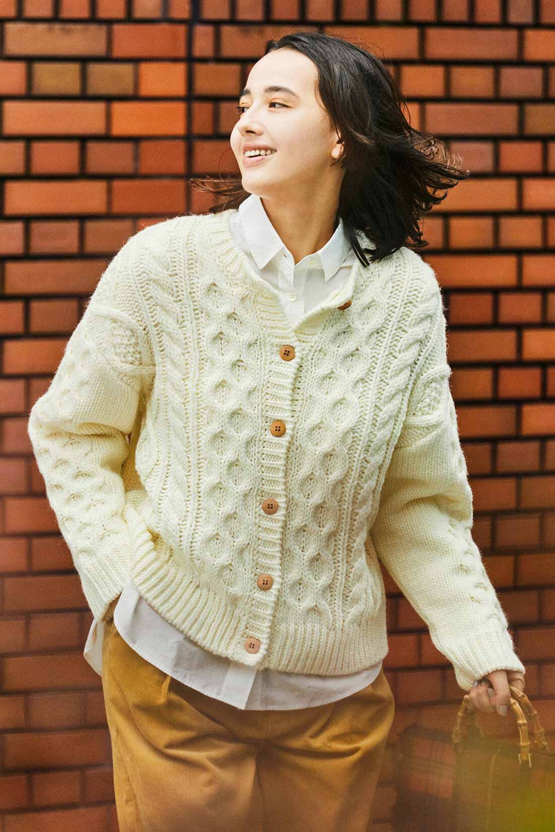 THREE FIFTY STANDARD［スリーフィフティースタンダード］|THREE FIFTY STANDARD ケーブルニットカーディガン〈アイボリー〉