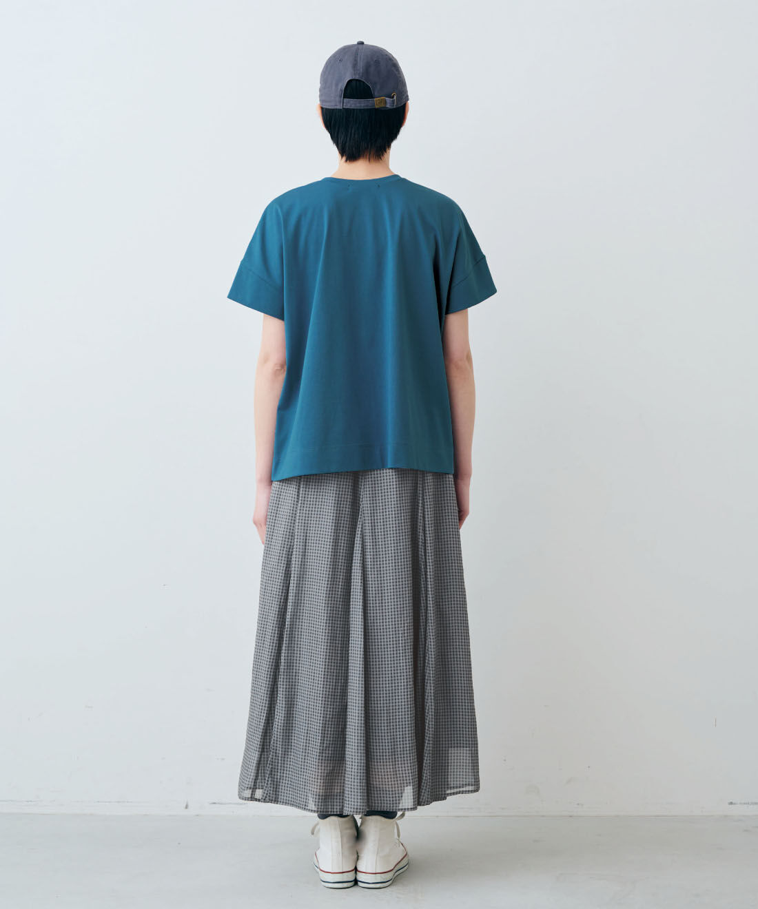 THREE FIFTY STANDARD|THREE FIFTY STANDARD　汗じみ軽減加工のダブルスリーブTシャツの会|モデル身長：163cm　着用サイズ：M