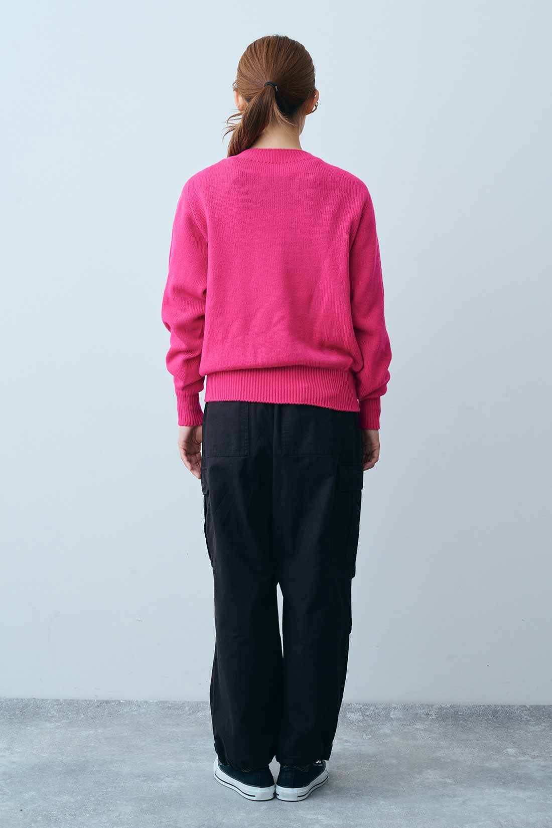THREE FIFTY STANDARD|THREE FIFTY STANDARD ホールガーメント（R）のカラーニットセーター〈ピンク〉|モデル身長：165cm　着用サイズ：M
