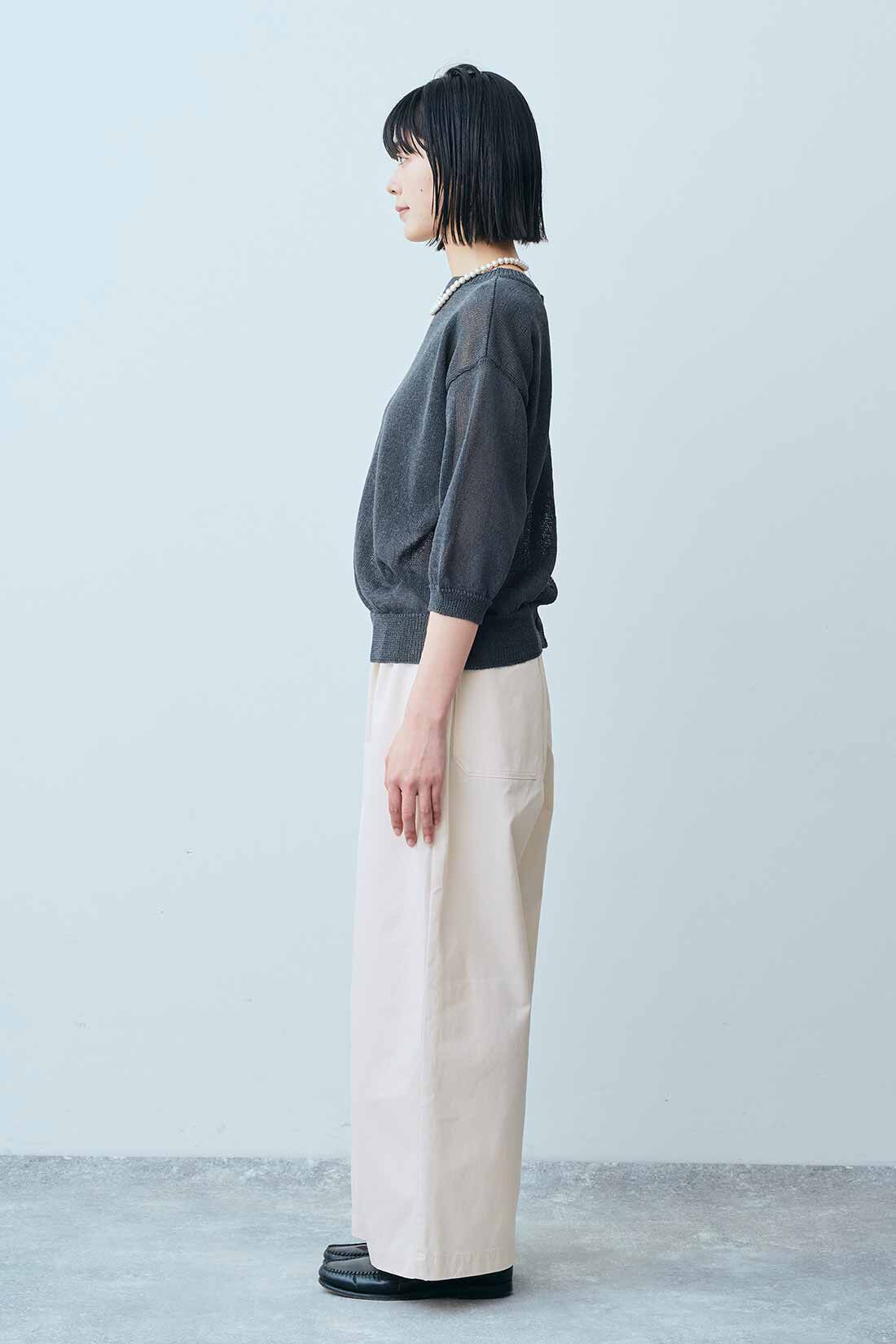 THREE FIFTY STANDARD|タック チノワイドパンツ〈アイボリー〉のコーディネート|モデル身長：163cm 着用サイズ：M