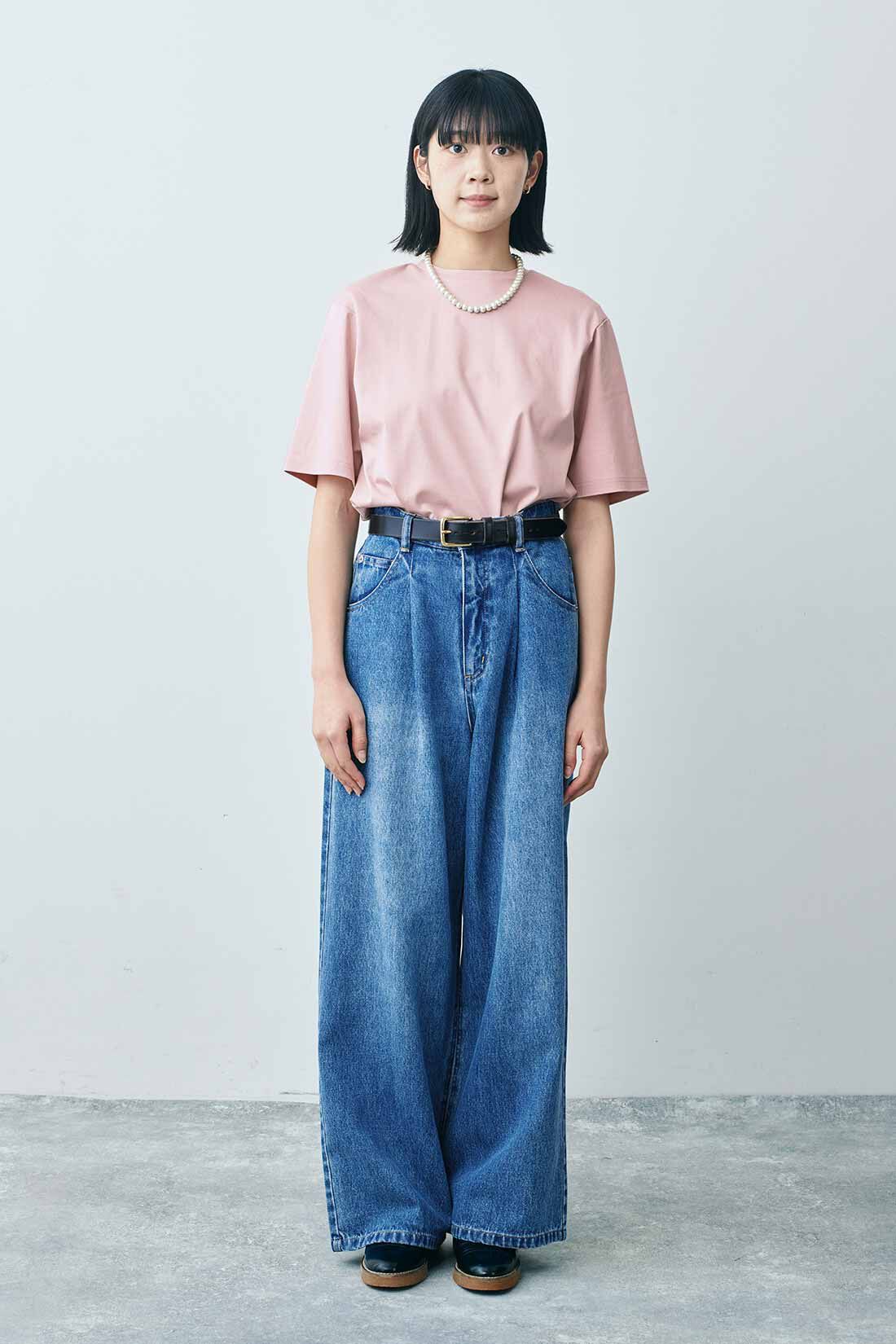 THREE FIFTY STANDARD|シルケット加工Ｔシャツ　ＴＦＳのコーディネート|モデル身長：163cm 着用サイズ：M