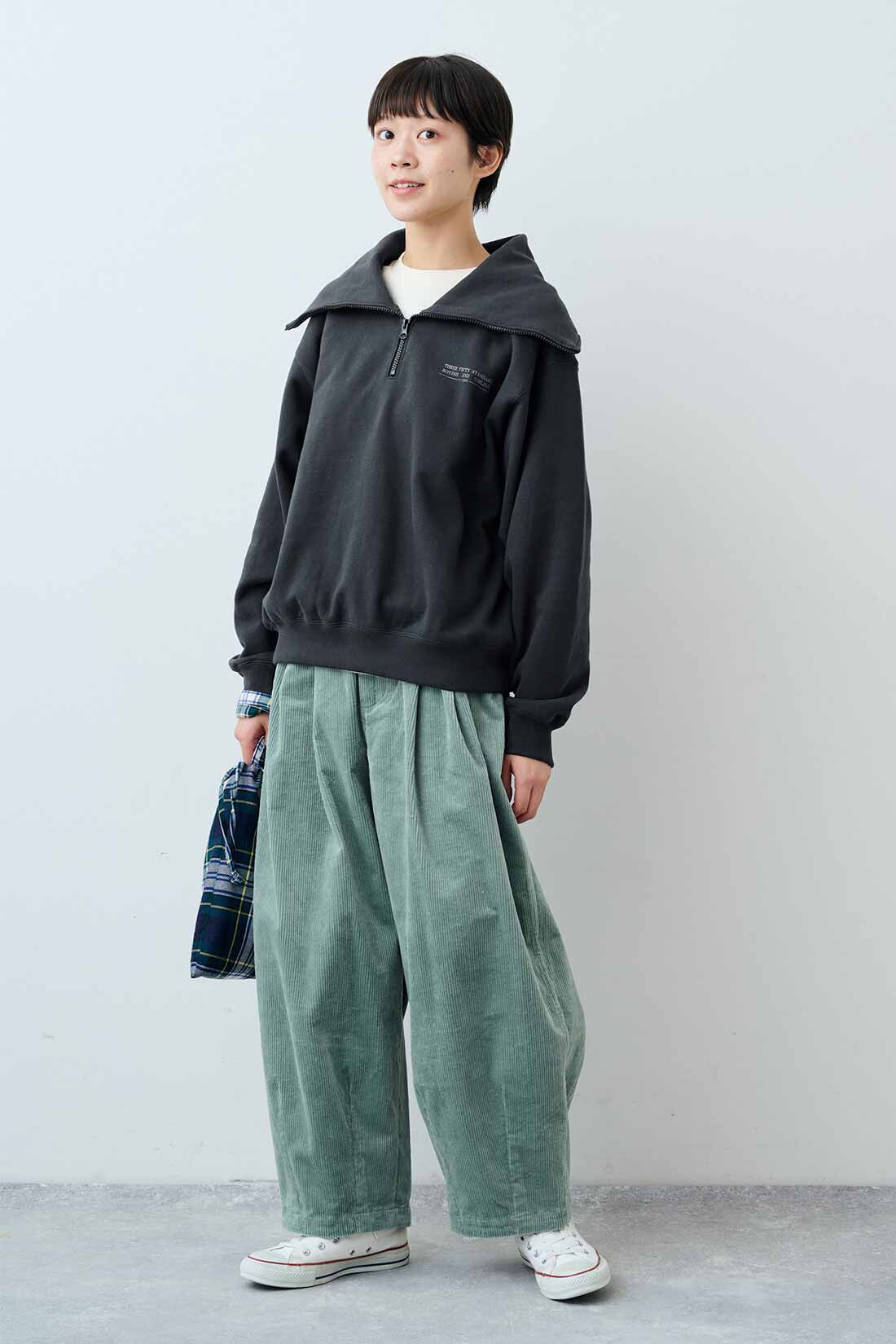 THREE FIFTY STANDARD|THREE FIFTY STANDARD　金子敦子さんと作った リーフグリーンのわくわくズボン|モデル身長：163cm　着用サイズ：M