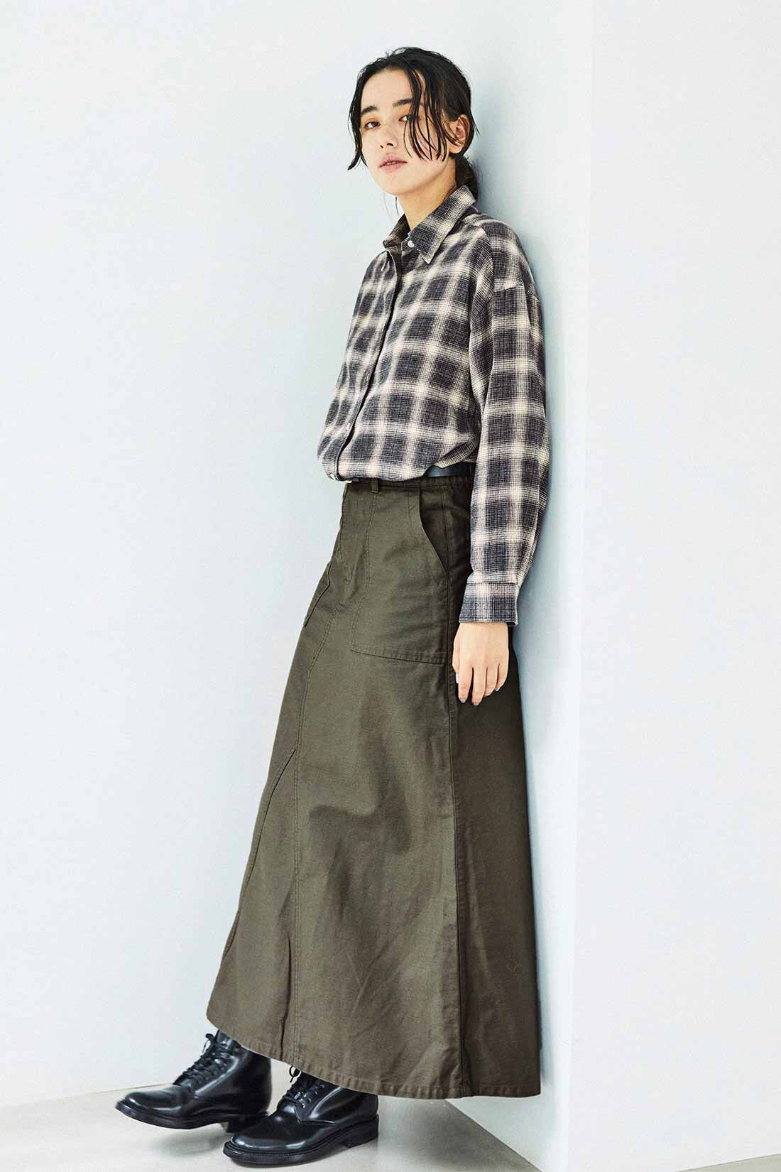 THREE FIFTY STANDARD|THREE FIFTY STANDARD バックサテンのミリタリースカート〈ミリタリーグレー〉