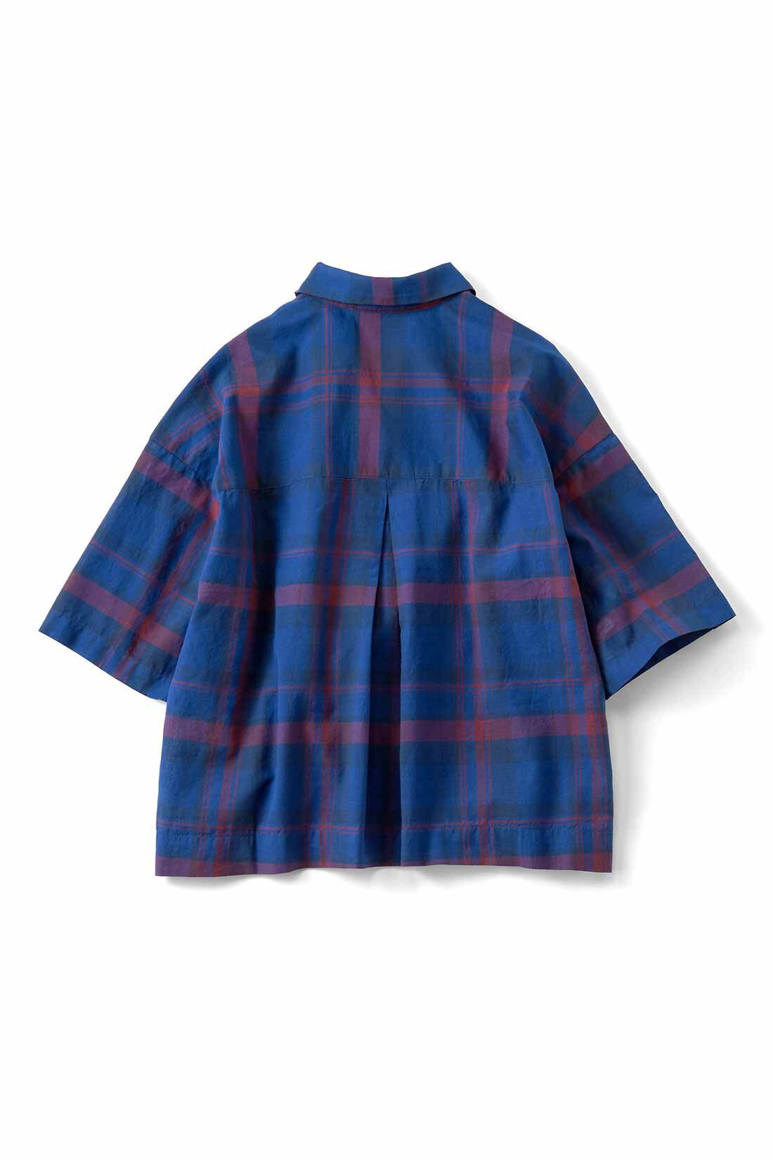 THREE FIFTY STANDARD|THREE FIFTY STANDARD チェック柄の開衿シャツ〈ネイビー〉|BACK