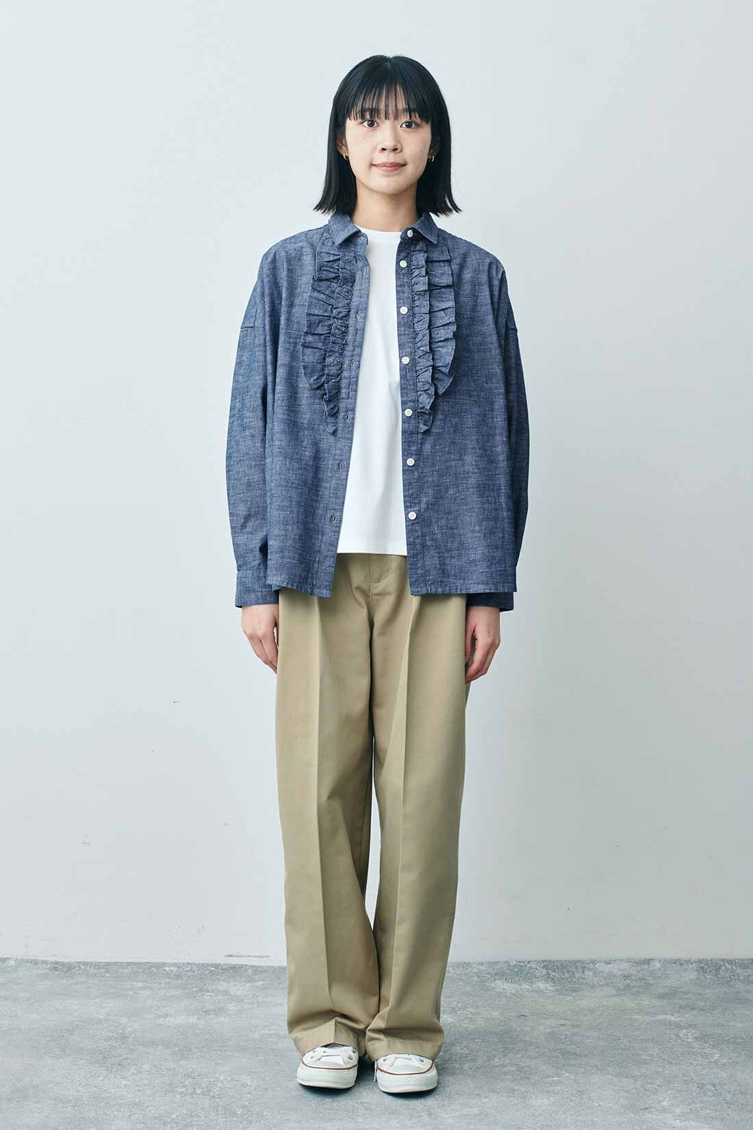 THREE FIFTY STANDARD|シルケット加工Ｔシャツ　ＴＦＳのコーディネート|モデル身長：163cm 着用サイズ：M