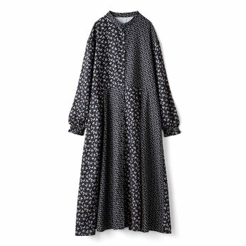 THREE FIFTY STANDARD | ミュルーズモダン 切り替えデザインのヴィンテージパターンワンピース〈ブラック〉