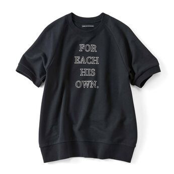綿100％ 半袖 ミニ裏毛 ロゴトップス 〈ブラック〉