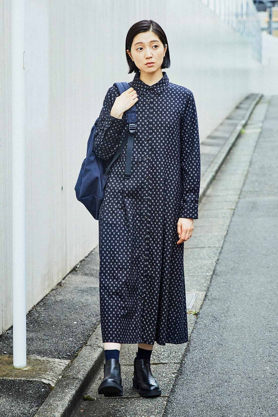 THREE FIFTY STANDARD|THREE FIFTY STANDARD ペイズリー柄のシャツワンピース〈ブラック〉