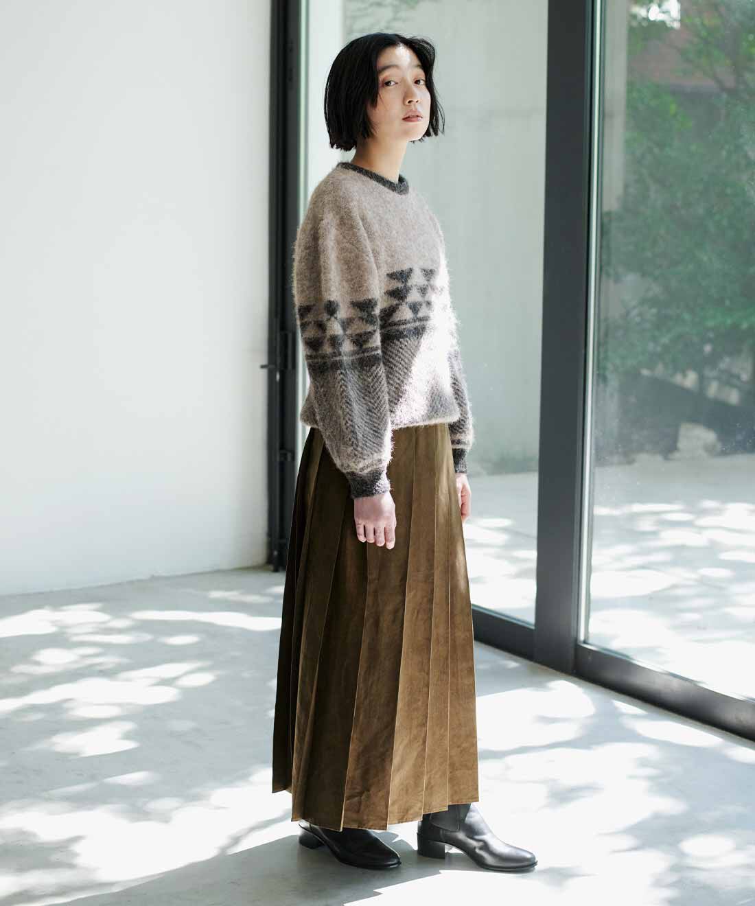 THREE FIFTY STANDARD|スウェード調プリーツ スカート〈ブラウン〉のコーディネート